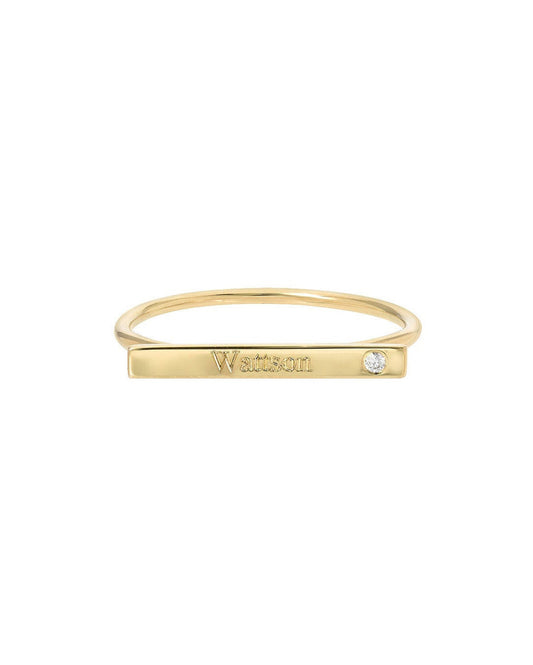 14k Engraved Tiny Diamond Bar Ring