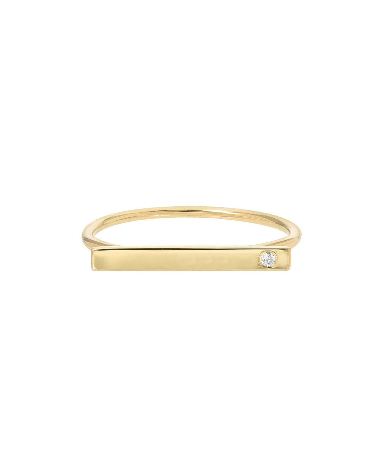 14k Engraved Tiny Diamond Bar Ring