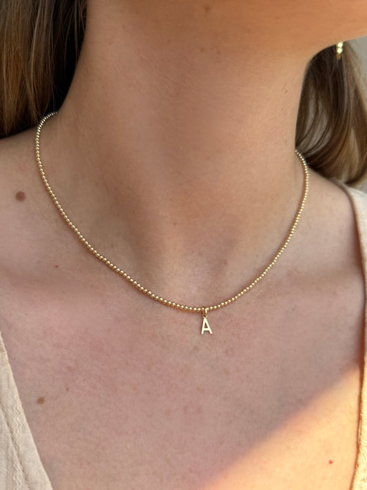Gold Bead Initial Necklace