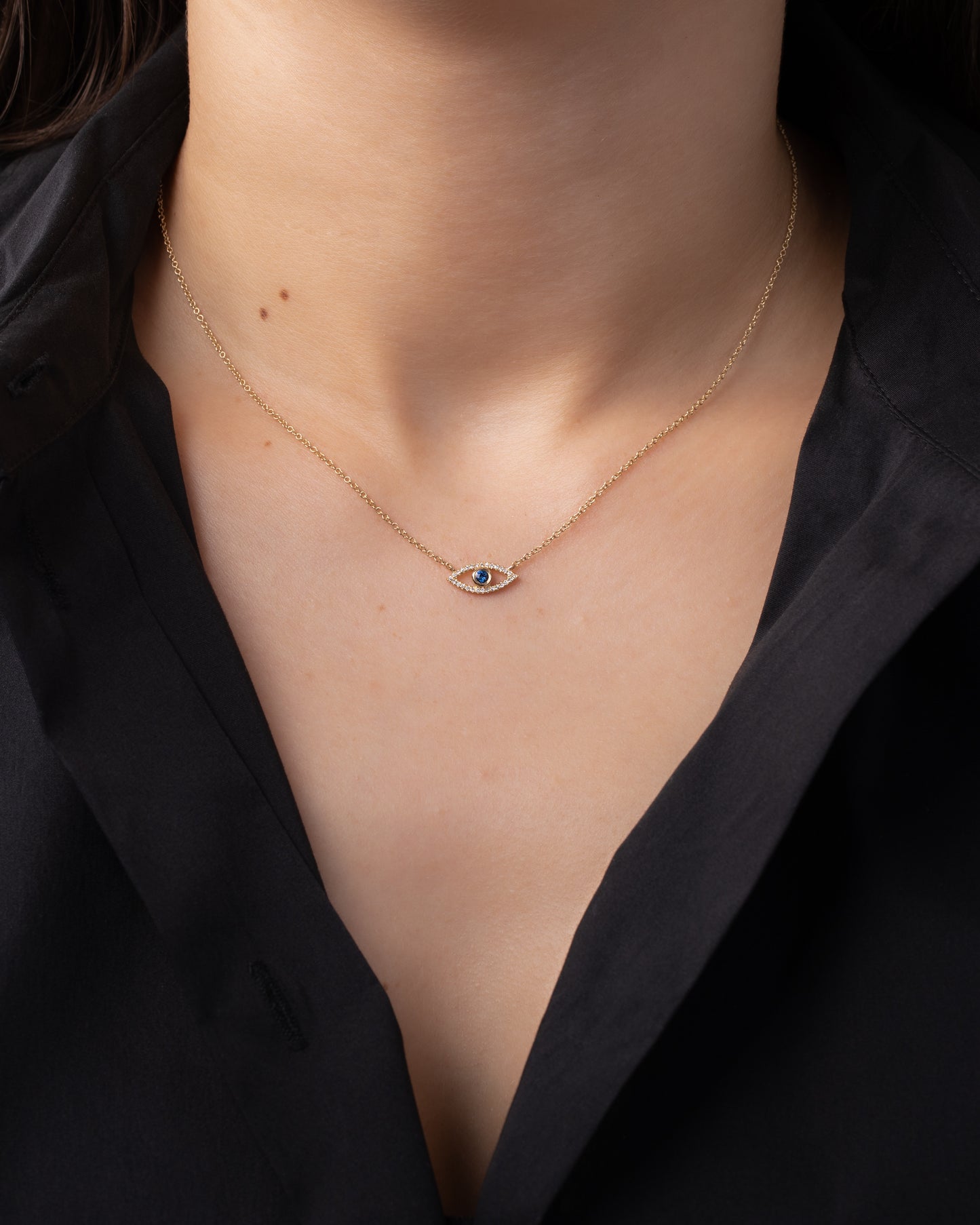 Diamond and Sapphire Evil Eye Necklace