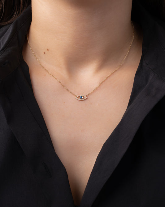 Diamond and Sapphire Evil Eye Necklace