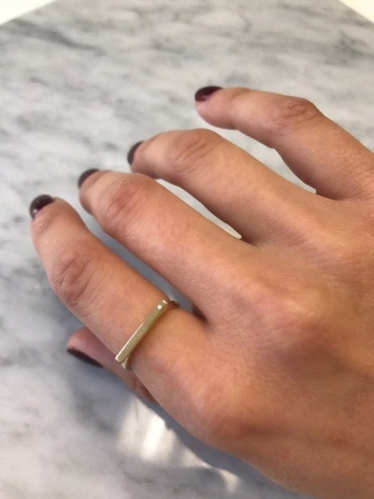 14k Engraved Tiny Diamond Bar Ring
