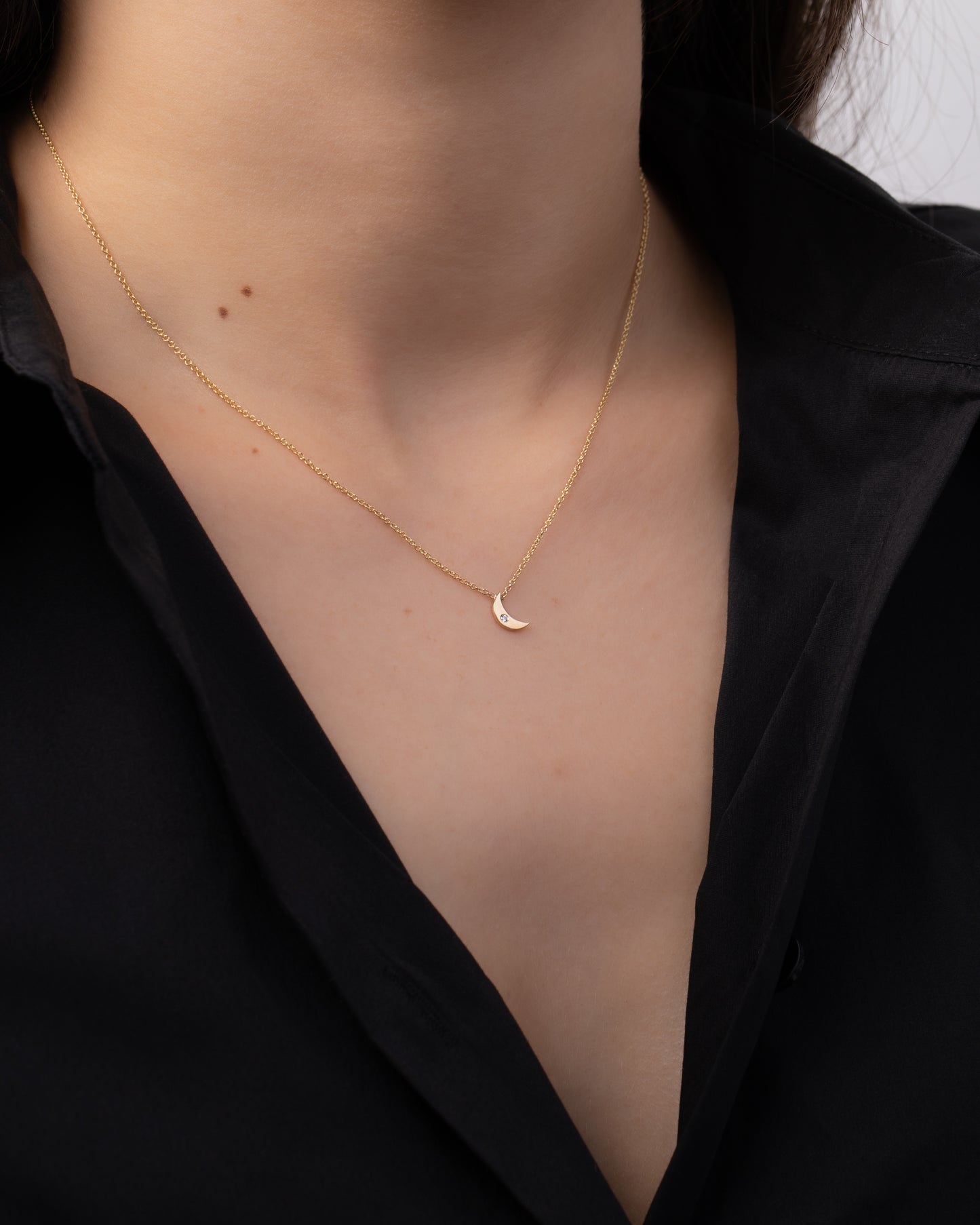 Tiny Diamond Moon Necklace