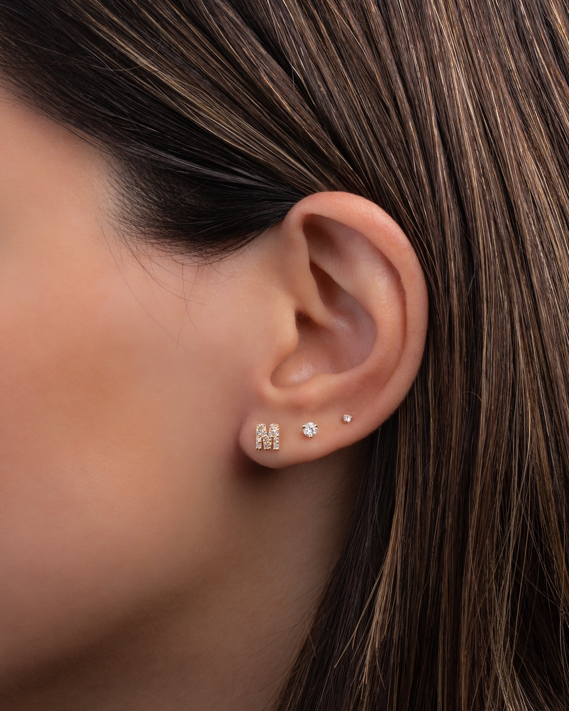 Mini Three Diamond Stud Earring