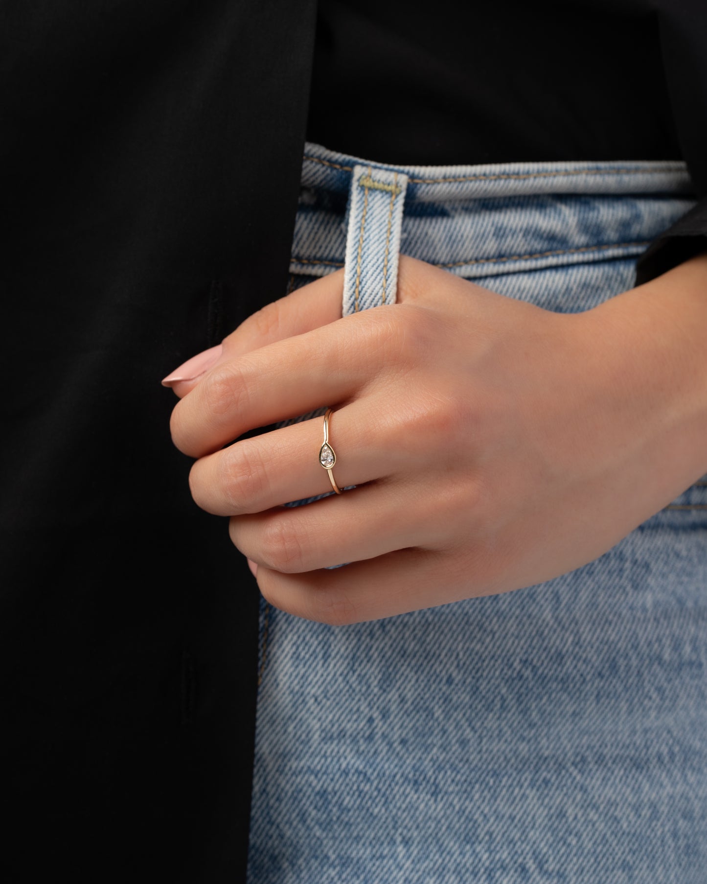 Diamond Pear Bezel Ring