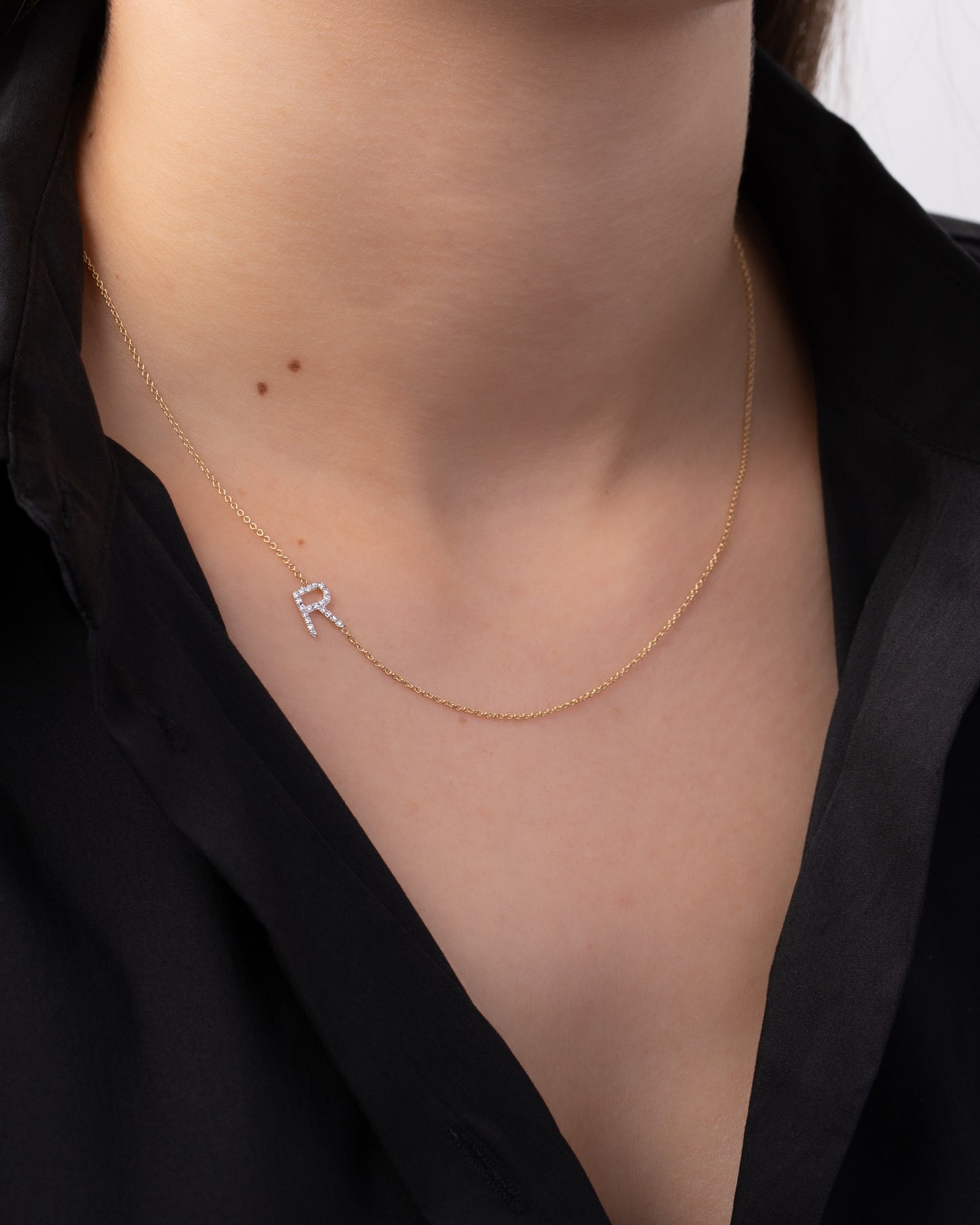 Diamond Side Initial Necklace