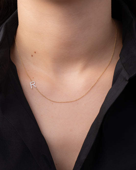 Diamond Side Initial Necklace